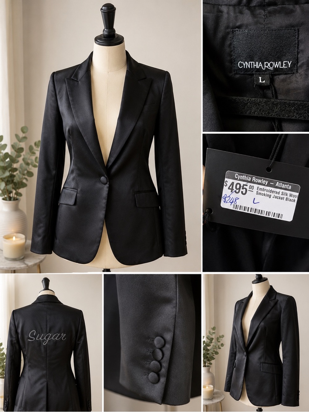 Cynthia Rowley Embroidered Silk Wool Smoking Jacket NWT Sugar Blazer